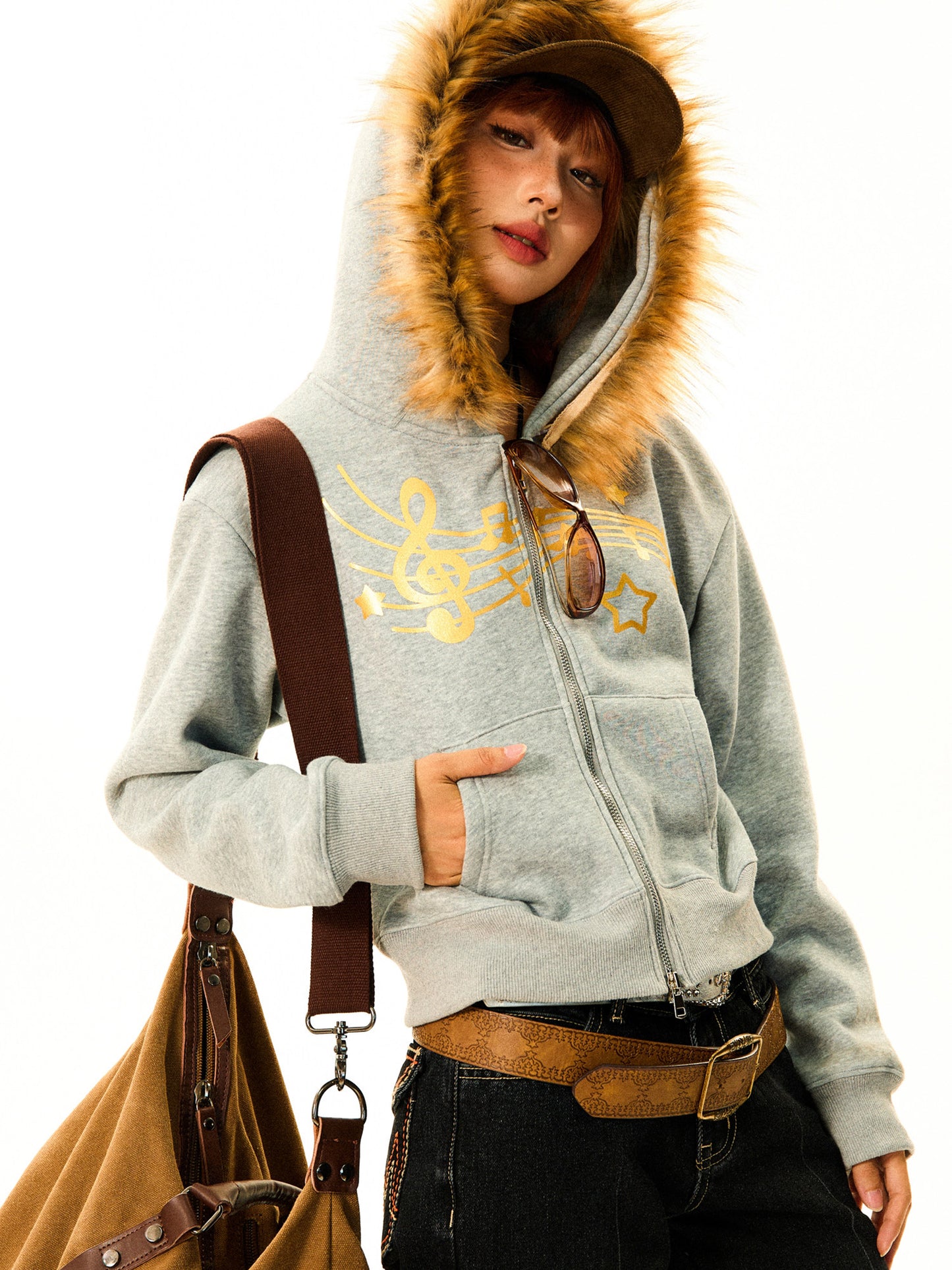 Fur-Trim Hood Zip-Up Hoodie NA9393