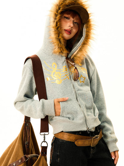 Fur-Trim Hood Zip-Up Hoodie NA9393