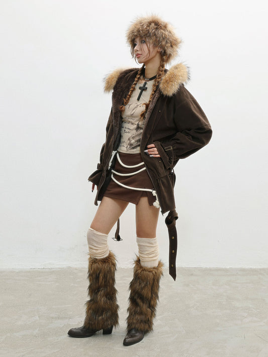 French Inspired Fleece Fake Rabbit Fur Lining Jacket NA8561