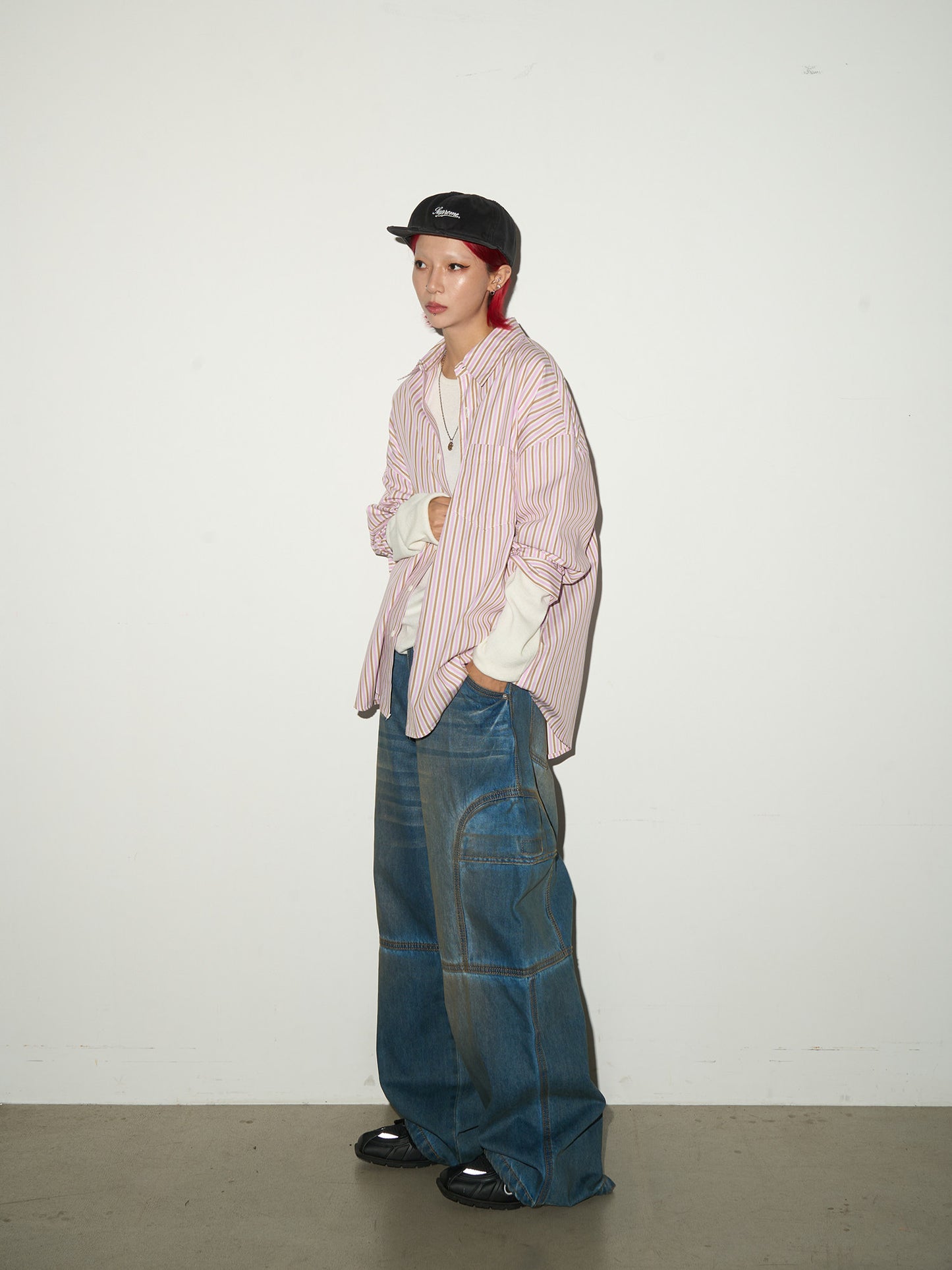 Washed Panel Strap Detail Wide Leg Denim Jeans NA9123