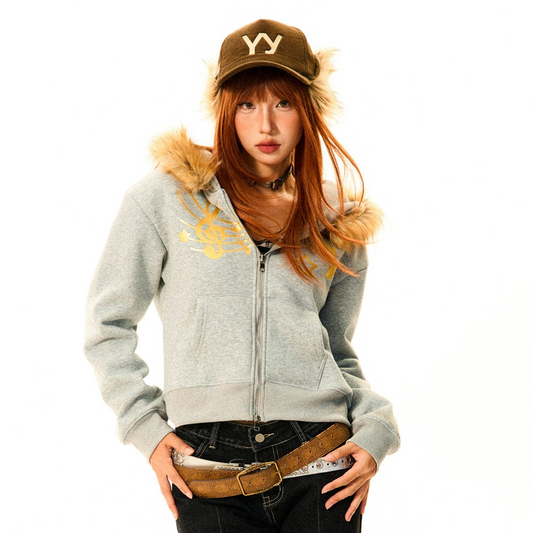 Fur-Trim Hood Zip-Up Hoodie NA9393