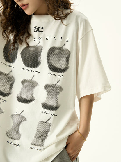 Apple Print Short Sleeve Oversize T-shirt NA3098