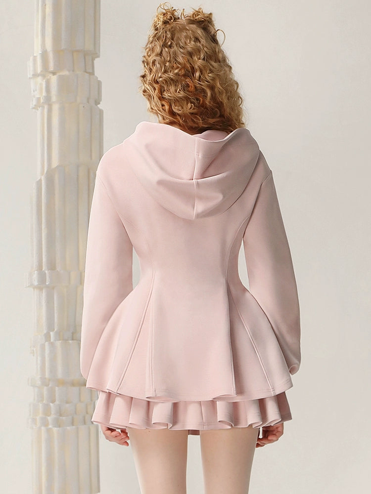 3D Characters Hoodie & High Waist Pleats Skirt Setup NA5498