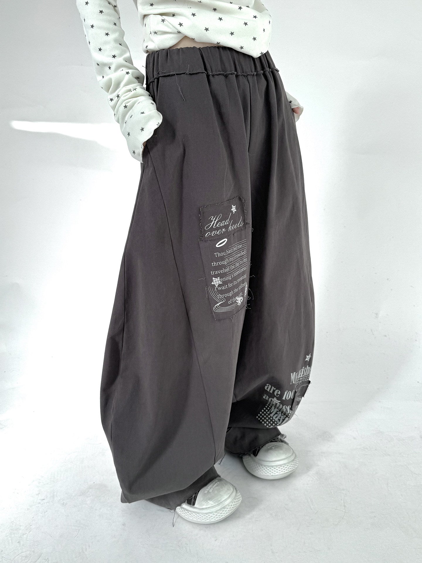 Letter Print Elastic Waist Wide Leg Sweatpants NA9291