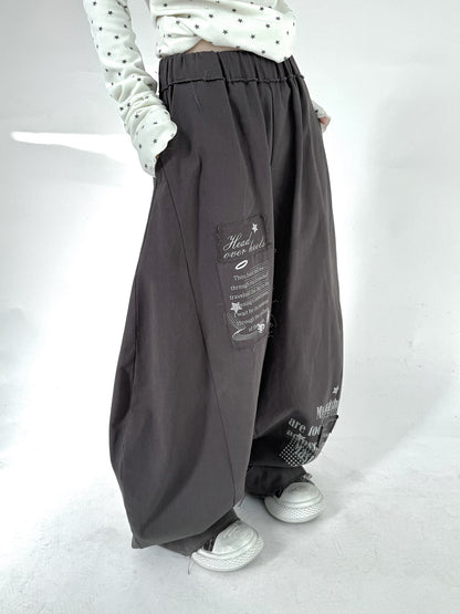 Letter Print Elastic Waist Wide Leg Sweatpants NA9291