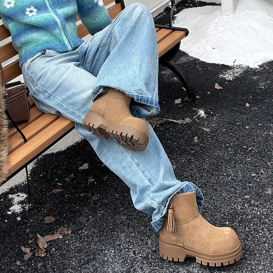 Fake Fur Lined Tassel Detail Ankle Boots NA8647