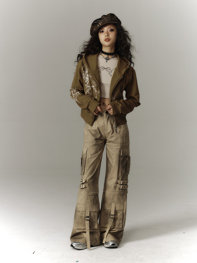 Washed Damage Workwear Wide Leg Pants NA8882