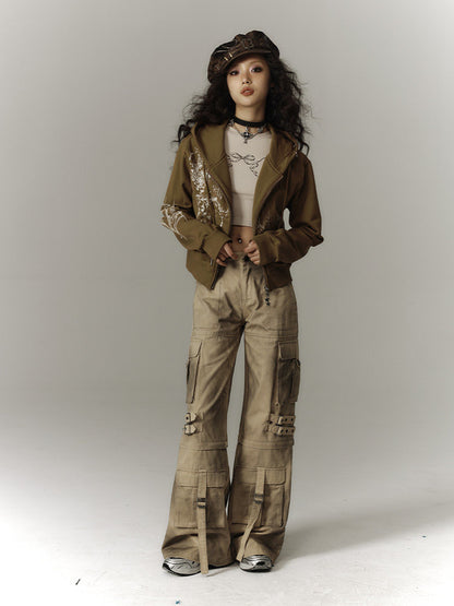 Washed Damage Workwear Wide Leg Pants NA8882