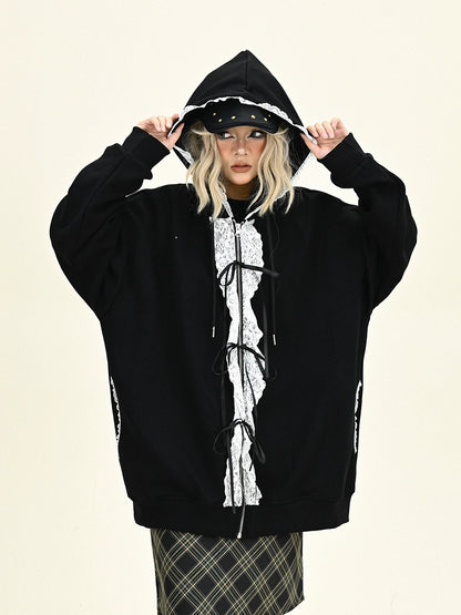 Oversize Lace Design Zipper Hoodie NA6278