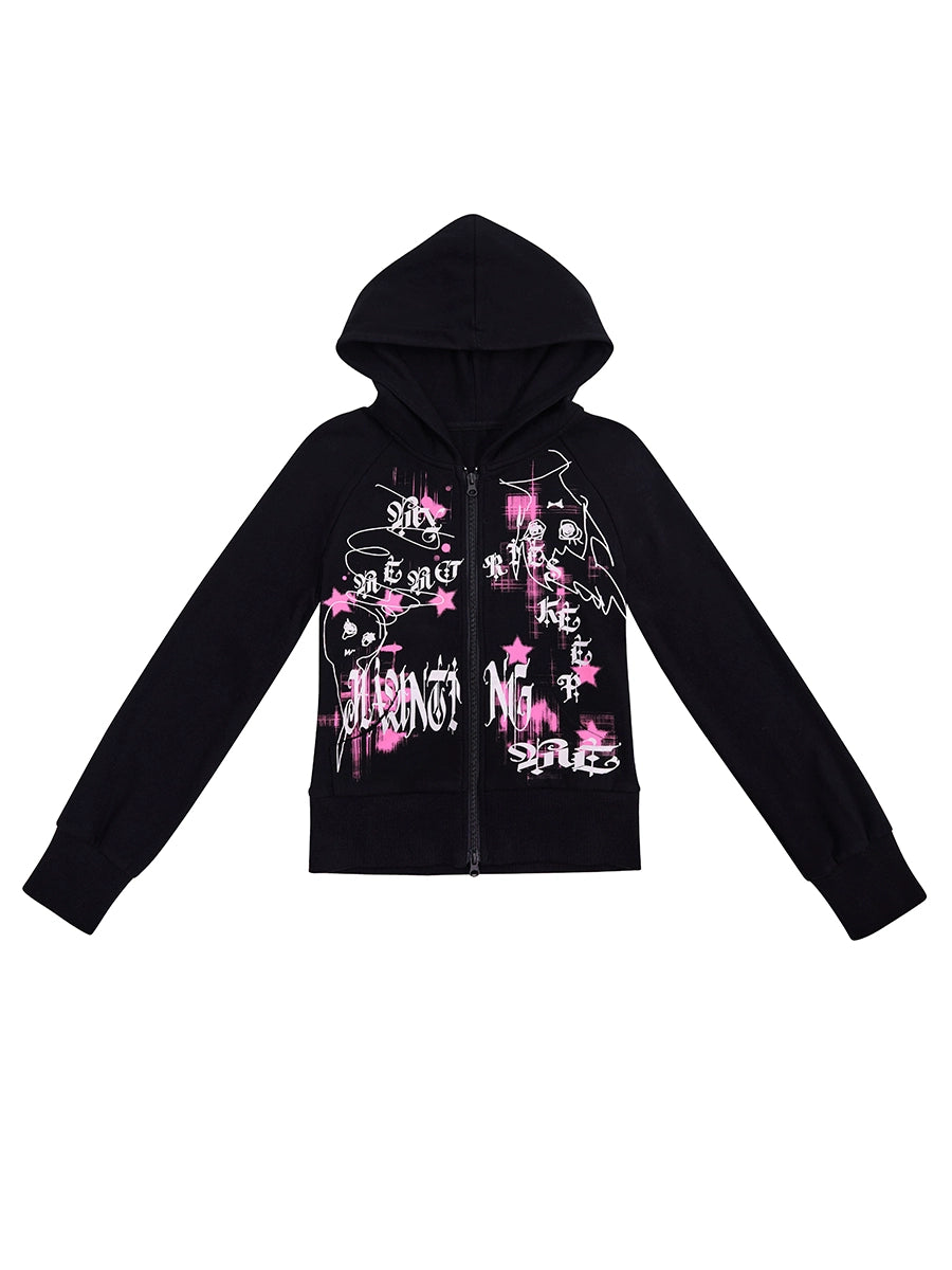 Graffiti Print Zipper Hoodie NA6703