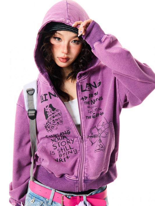 Letter Print Zipper Hoodie NA9323