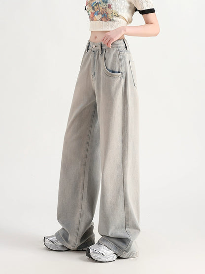 High Waist Thin Wide-Leg Straight Denim Jeans NA3375