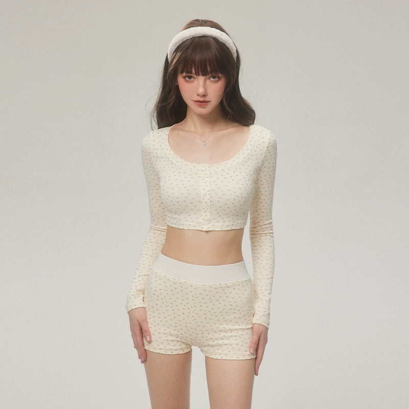 Flower Long Sleeve Top & Shorts Setup NA4044