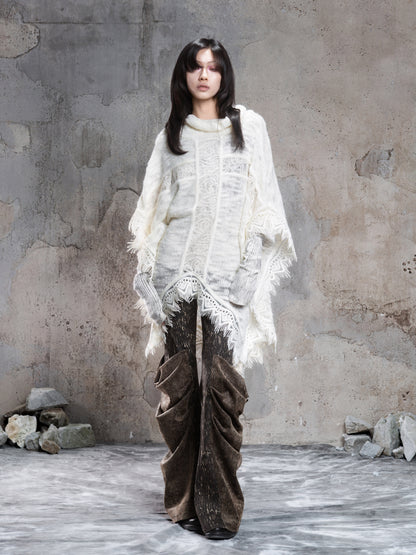 Punk Cross Cape Asymmetric Fringe Knit Sweater NA8355