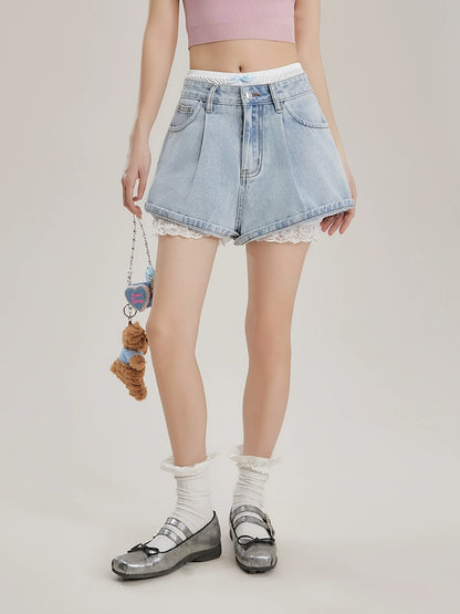 Lace High Waist Denim Short Pants NA3536