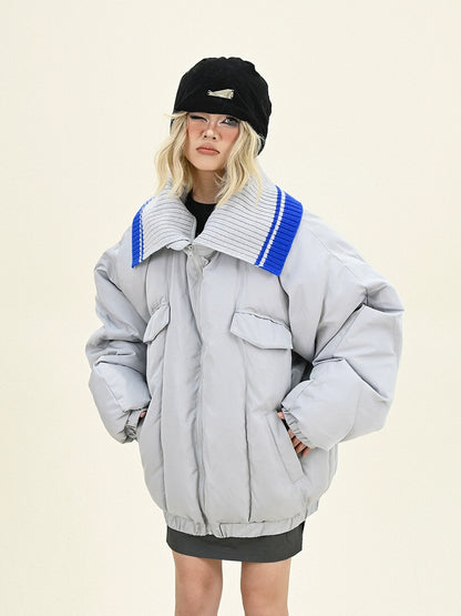 Oversize Knit Turtle Neck Mix Puffer Jacket NA6194