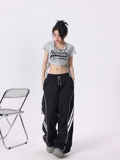 Wide Leg Curved Stripe Sporty Pants NA2888