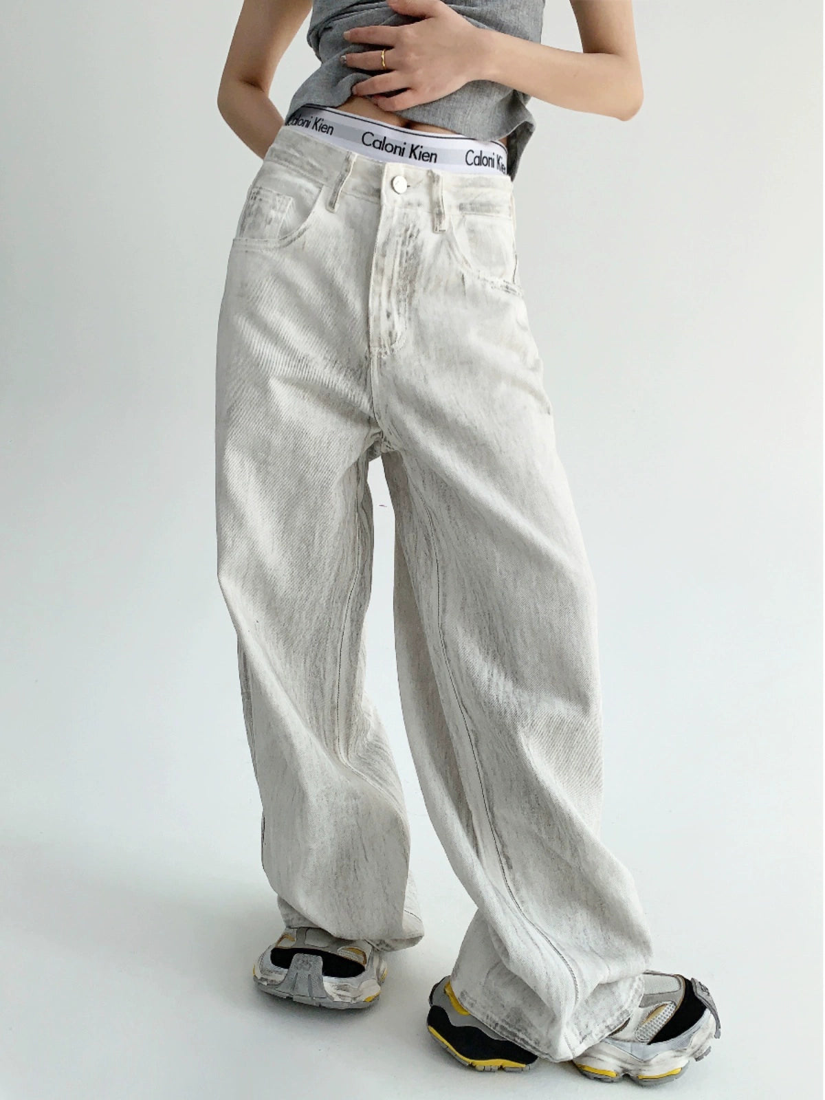 Wide-Leg Straight White Denim Jeans NA2862