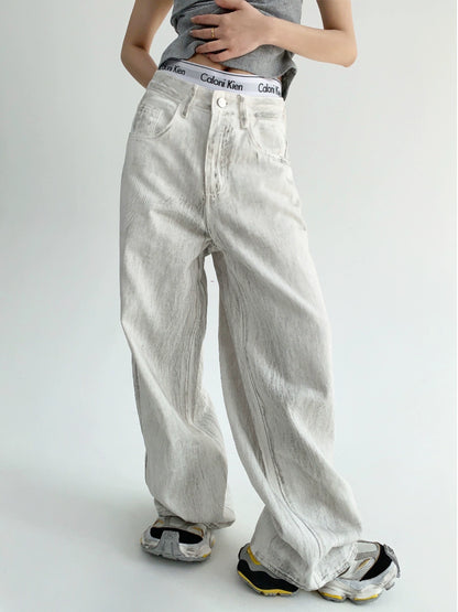 Wide-Leg Straight White Denim Jeans NA2862