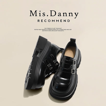 Double Metal Buckle Thick Sole Platform Loafers NA8735
