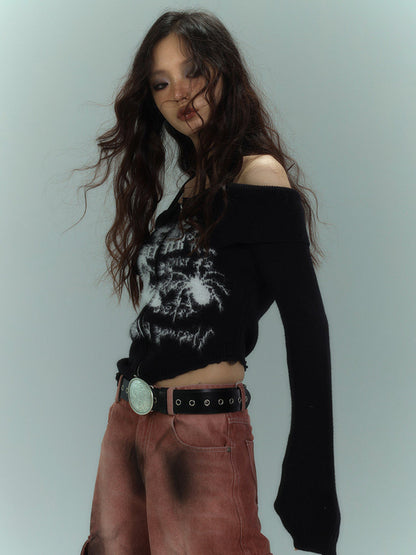 Off-Shoulder Halter Slim Knit Sweater NA8921