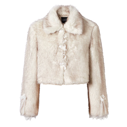 Short Lace-Trimmed Fake Fur Jacket NA6912