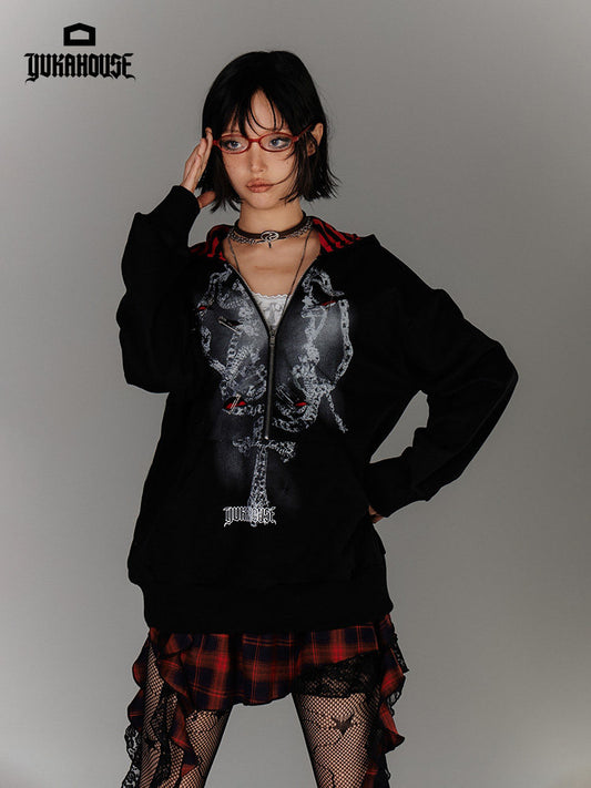 Fake Layered Zipper Stripe Oversize Pullover Hoodie NA8920