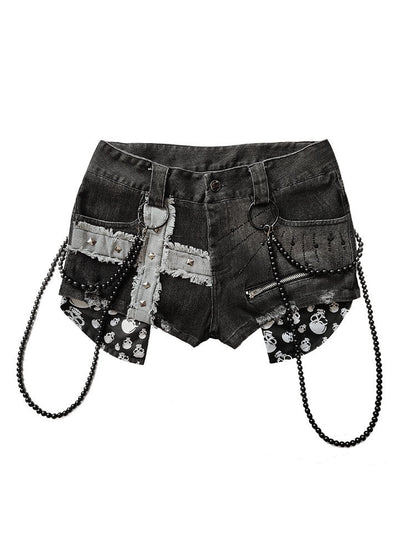 Design Rivet Print Low Waist Denim Short Pants NA8531