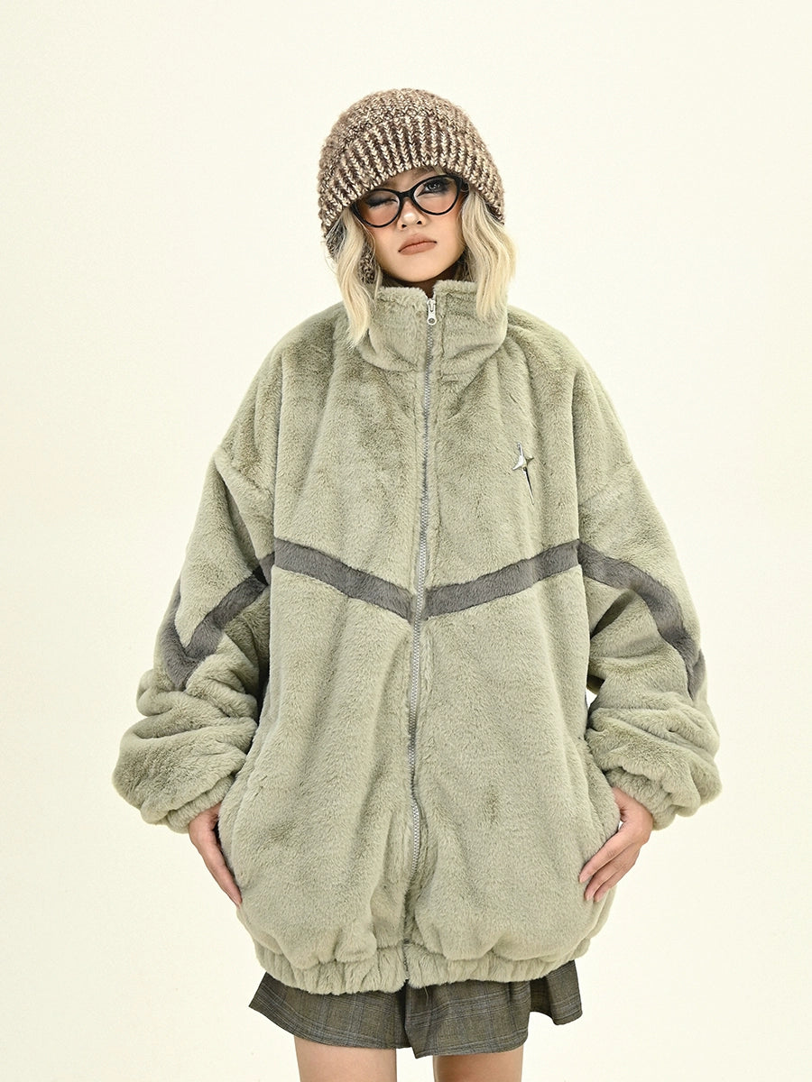 Standing-neck Oversize Fleece Jacket NA6203