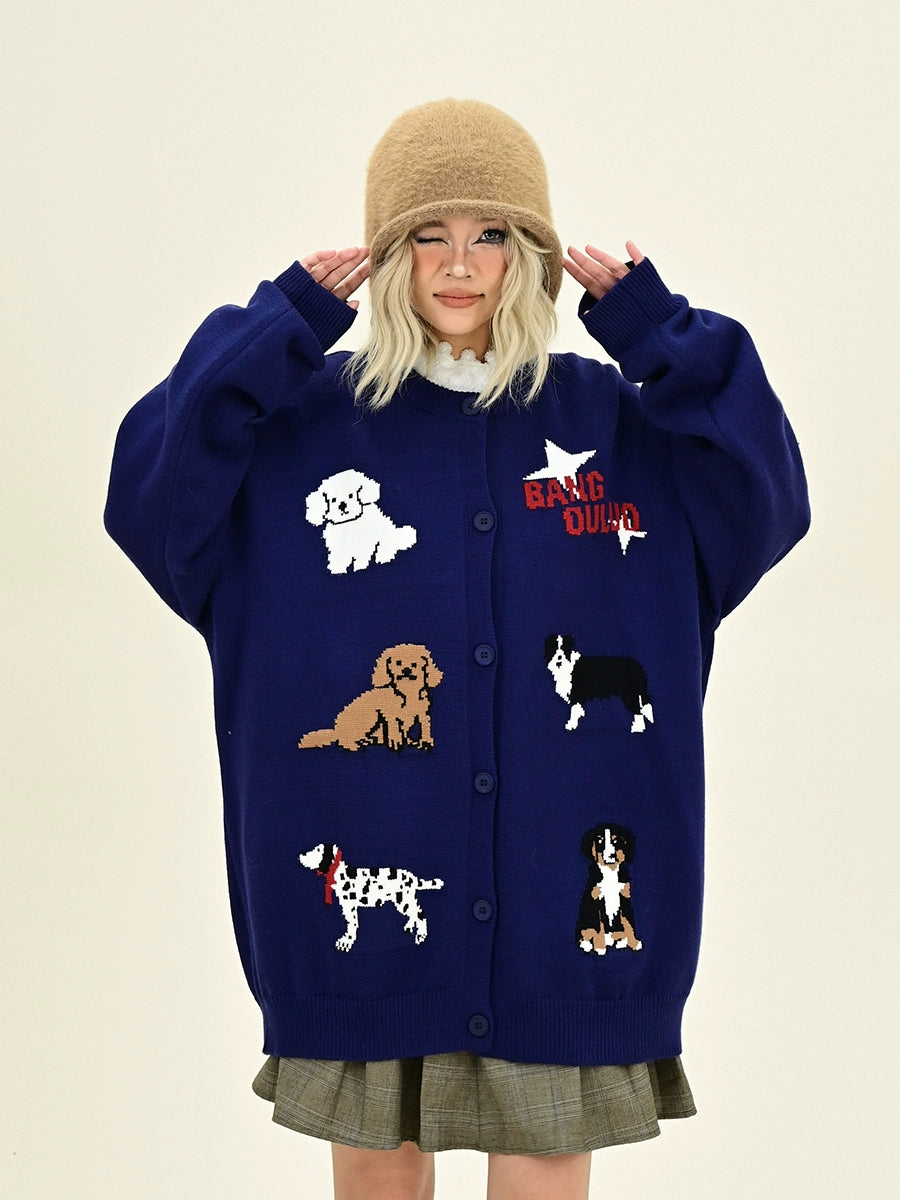 Cartoon Dog Knit Cardigan NA6414