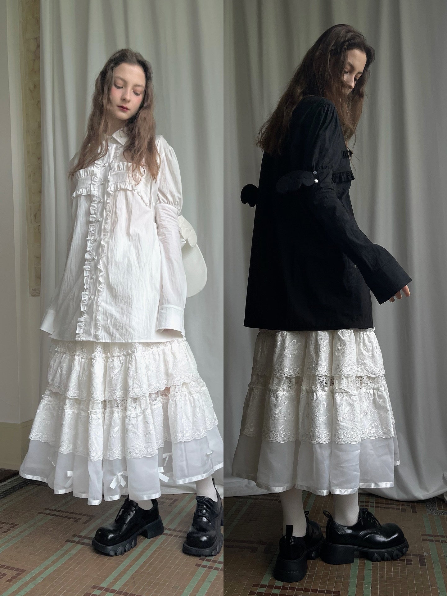 Detachable Wings Cross Ruffle Long Sleeve Shirt NA8258