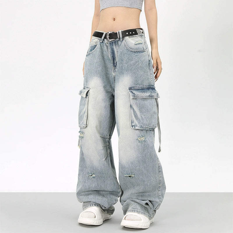 Washed Large Pocket Denim Pants NA2902