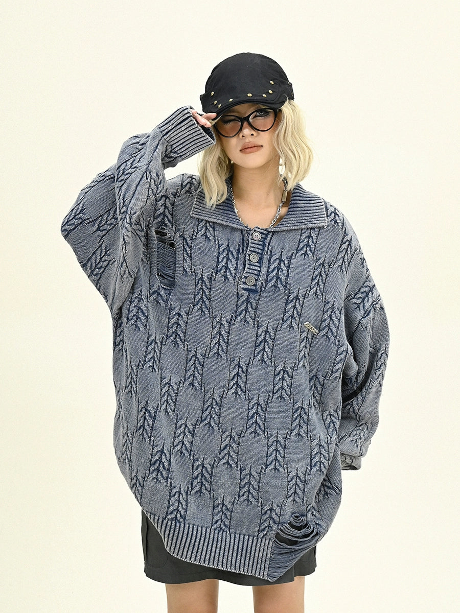 Oversize POLO Collor Knit Sweater NA6264