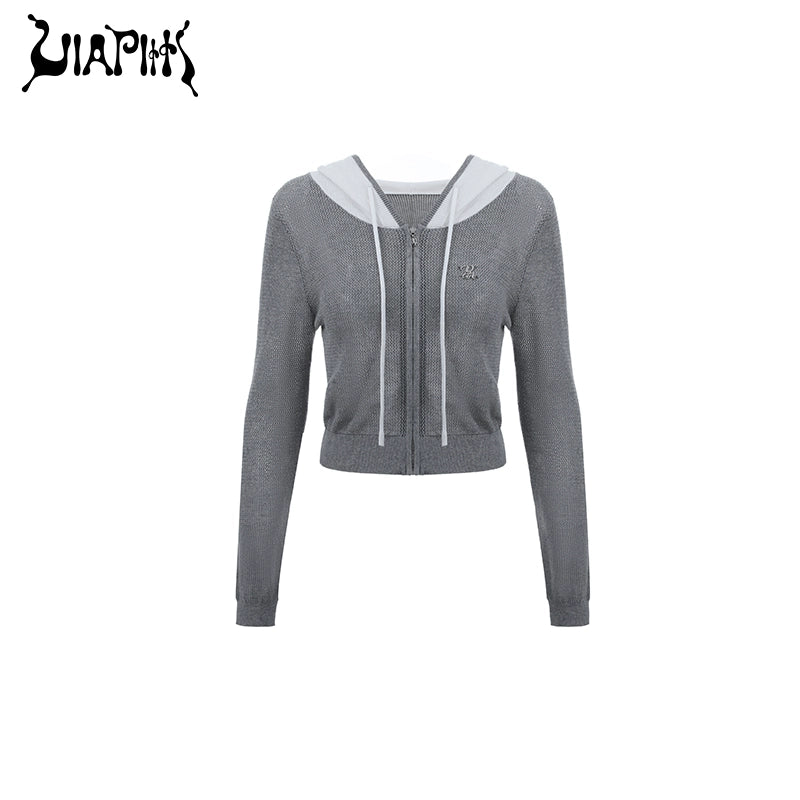 Zipper Mesh Knit Hoodie NA4993