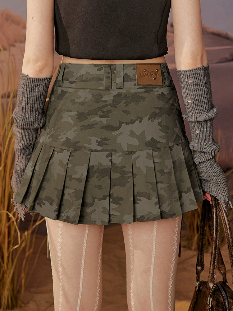 Camouflage Workwear Short Pleated Skirt NA3392