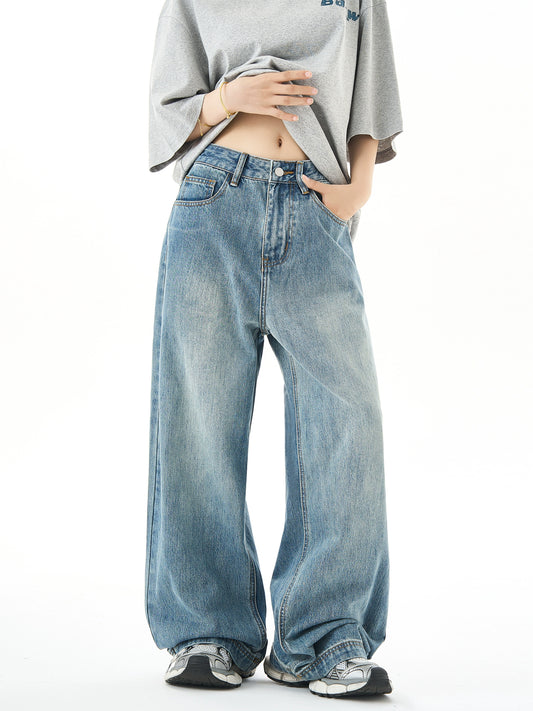 Washed Wide-Leg Straight Denim Jeans NA3053