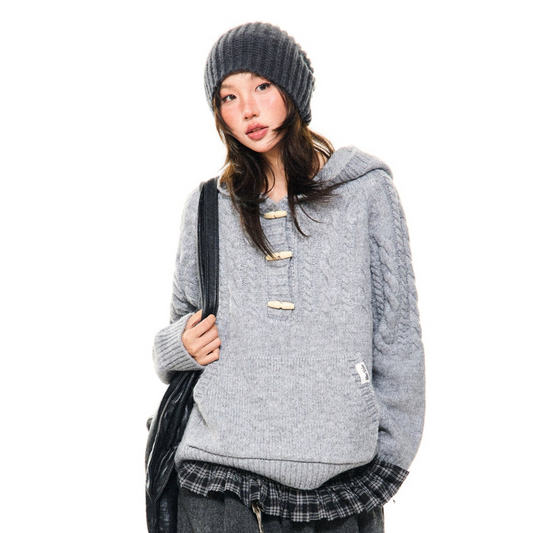 Hooded Toggle-Front Knit Sweater NA9414