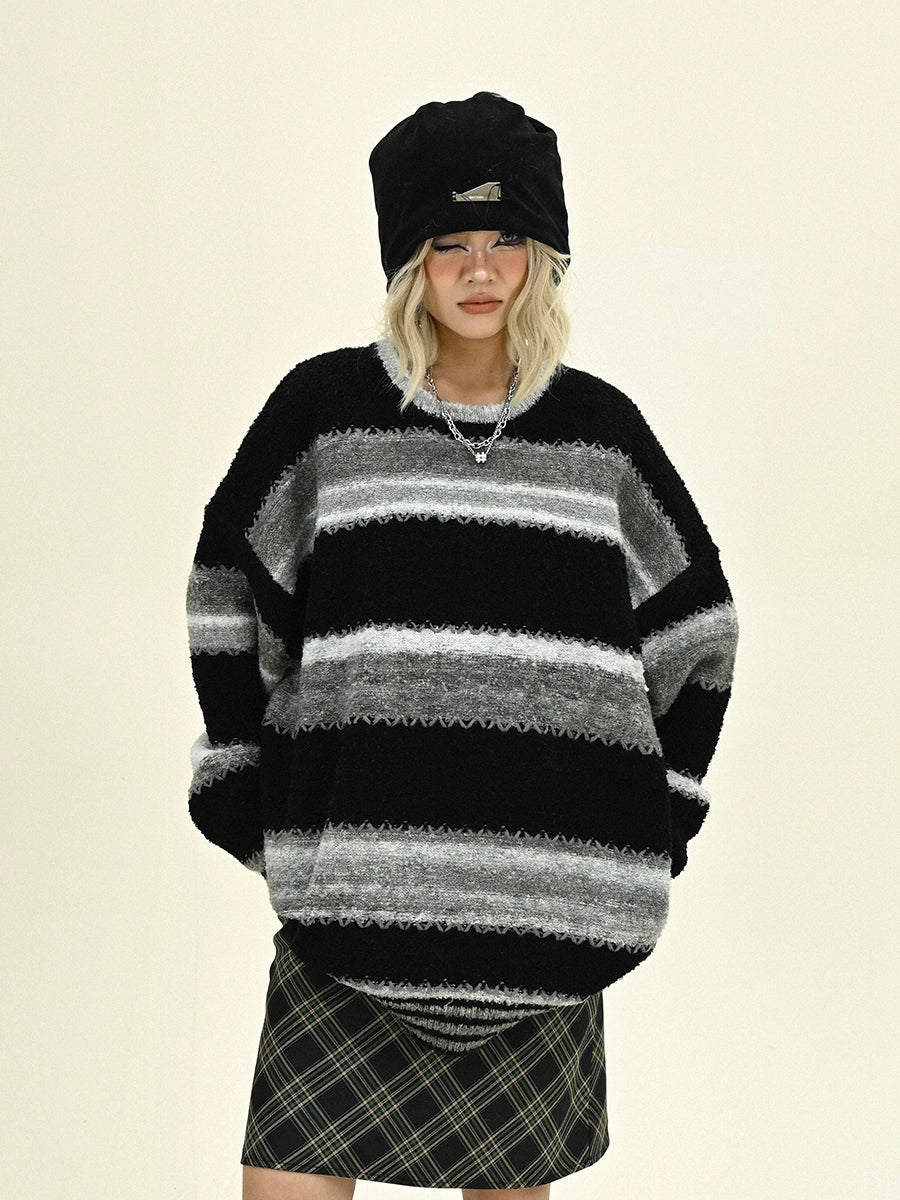 Striped Round Neck Oversize Knit Sweater NA6245