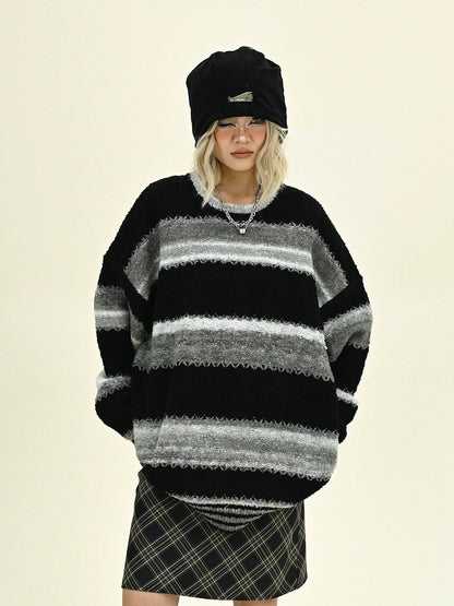 Striped Round Neck Oversize Knit Sweater NA6245