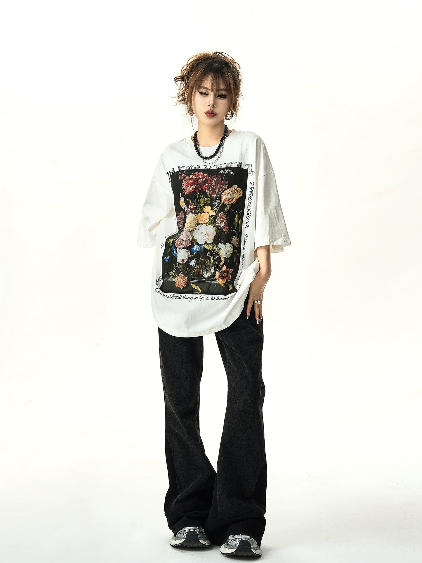 Floral Oil Painting Print Short Sleeved T-shirt NA2975