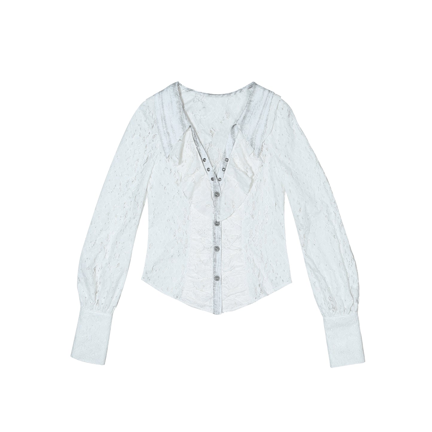 Ruffled Double Layered Hollow Romantic Slim Shirts NA8362