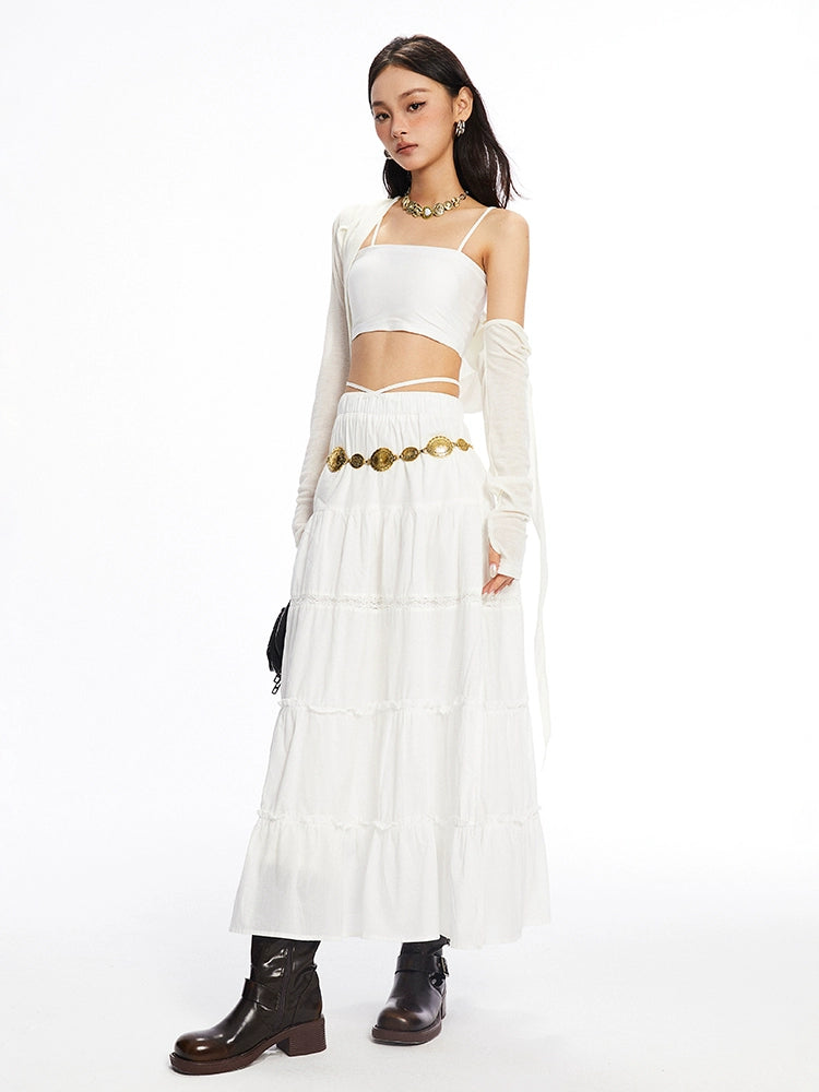 Lace Up A-line Skirt & Chain Belt NA4504