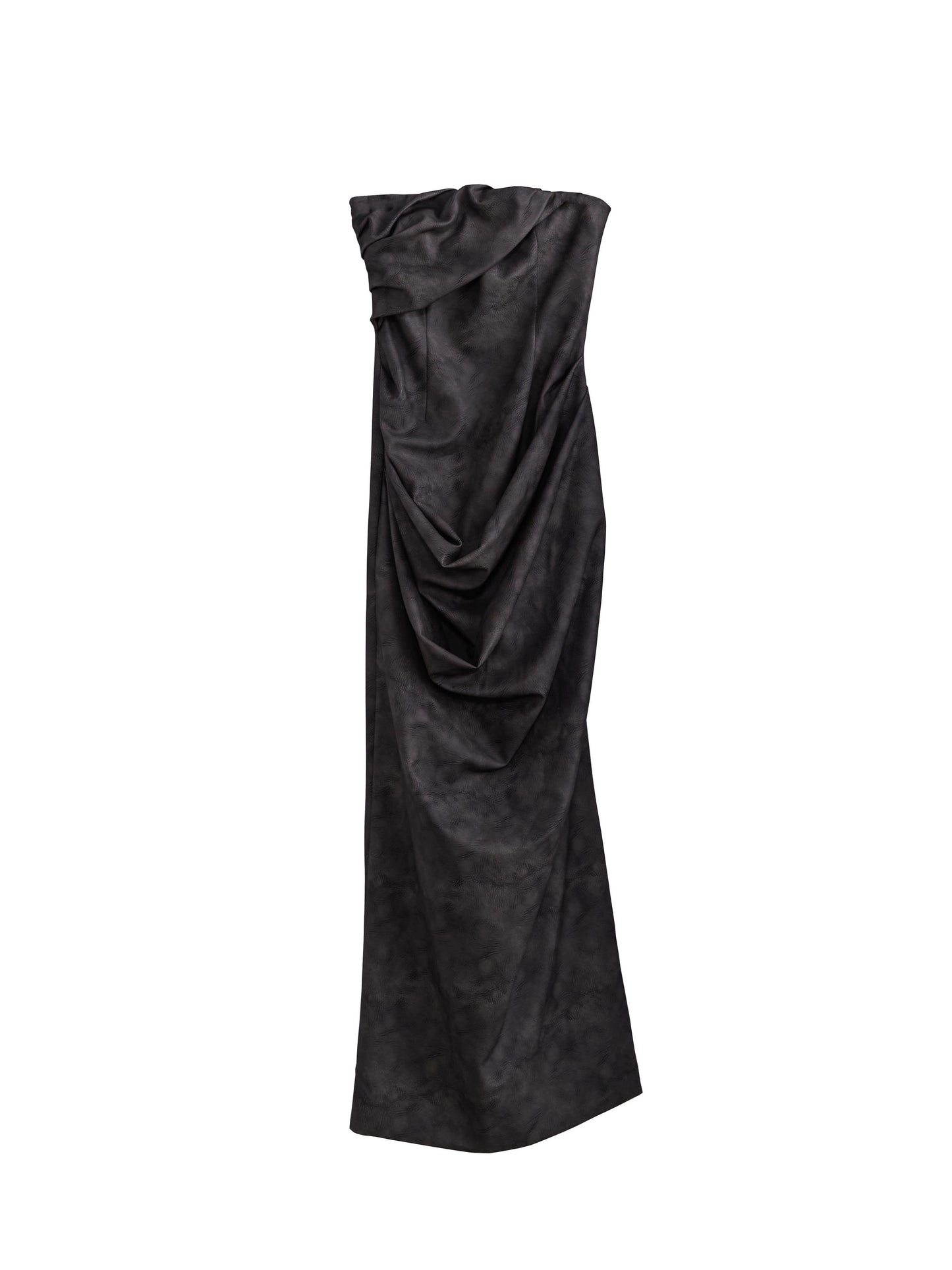 Long Slit Smoke Ink Stained PU Leather Halter Strap Neck Dress NA5203