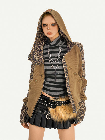 Leopard Patchwork Utility Hooded Jacket NA8628