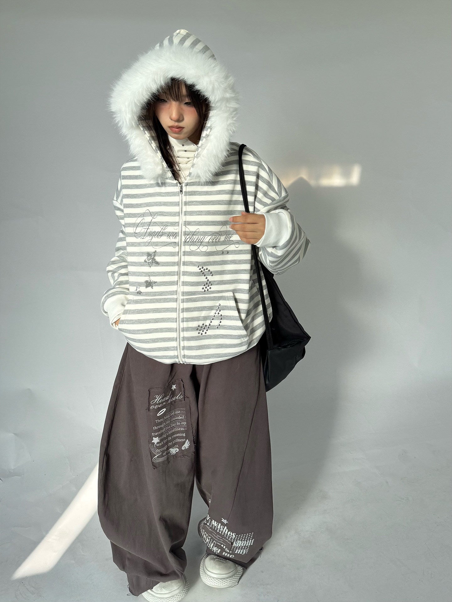 Detachable Fur Collar Fleece Lining Hooded Jacket NA9248