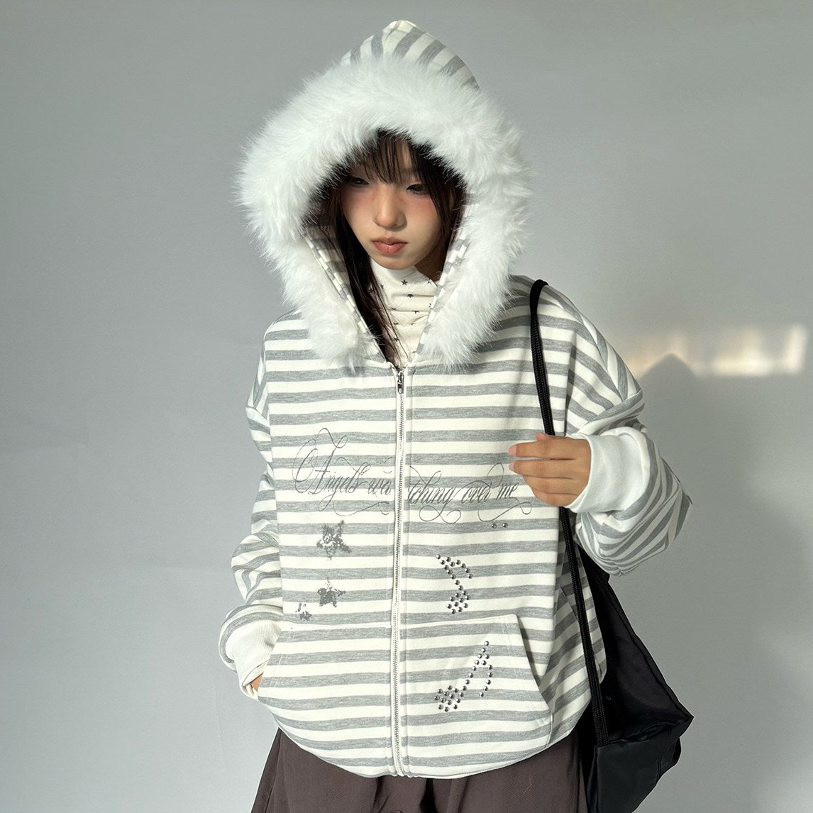 Detachable Fur Collar Fleece Lining Hooded Jacket NA9248