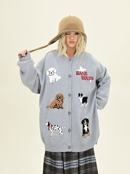 Cartoon Dog Knit Cardigan NA6414