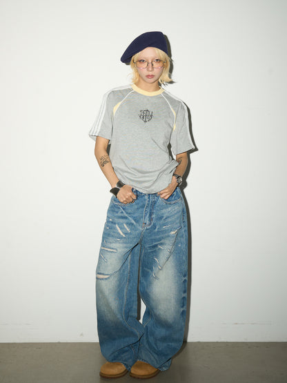 Washed Damage Fade Straight Denim Jeans NA9209