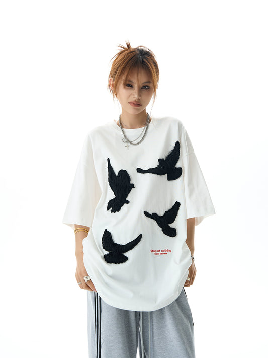 Pigeon Embroidery Short Sleeve T-Shirt NA3029