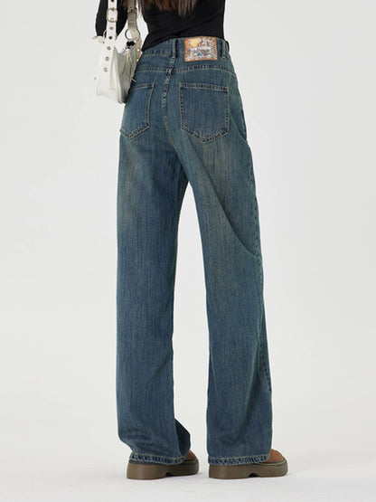 High Waist Wide-Leg Straight Denim Jeans NA3272